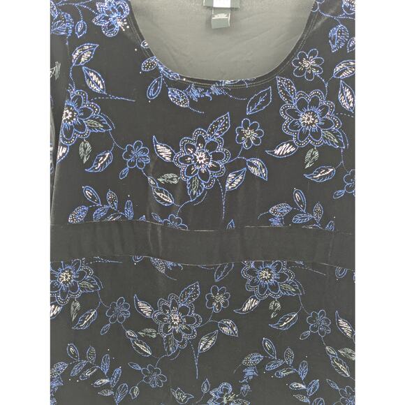 Studio 1940 Plus Velvet Floral Top 18/20W Black Blue Scoop Neck Blouse Babydoll - Picture 3 of 4